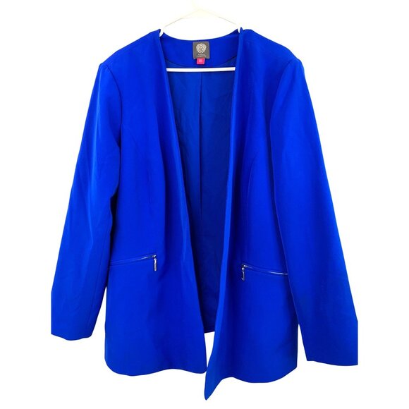 Vince Camuto Open Front Cobalt Blue Blazer Zip Pockets Size 18W GUC 8090 Relaxed - Picture 1 of 9